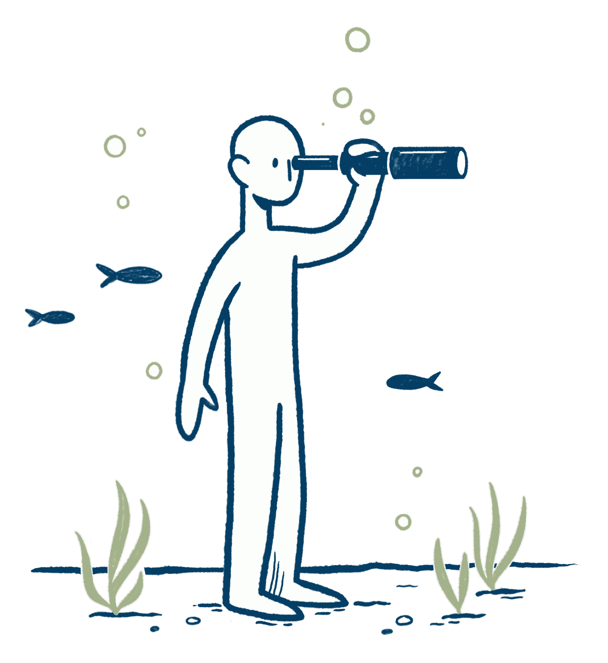 Eine Person schaut unter Wasser durch ein Fernrohr - Illustration: Luise Hesse